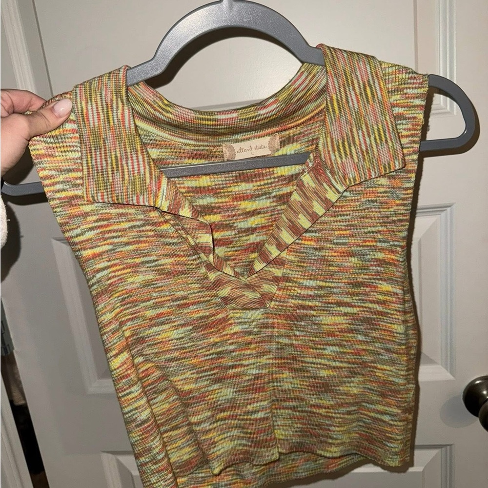 Altard state Multicolor Knit Sleeveless Polo Top - crop